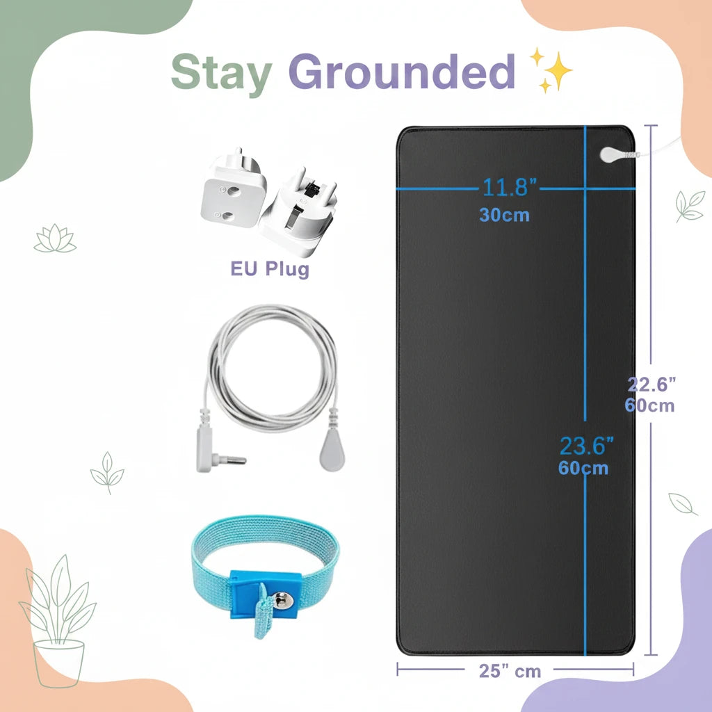 Earthing Mat with Wristband Soft PU Grounding Mat Pad Healthy Balance for Anxiety Relief & Better Sleep Earth Connected Therapy
