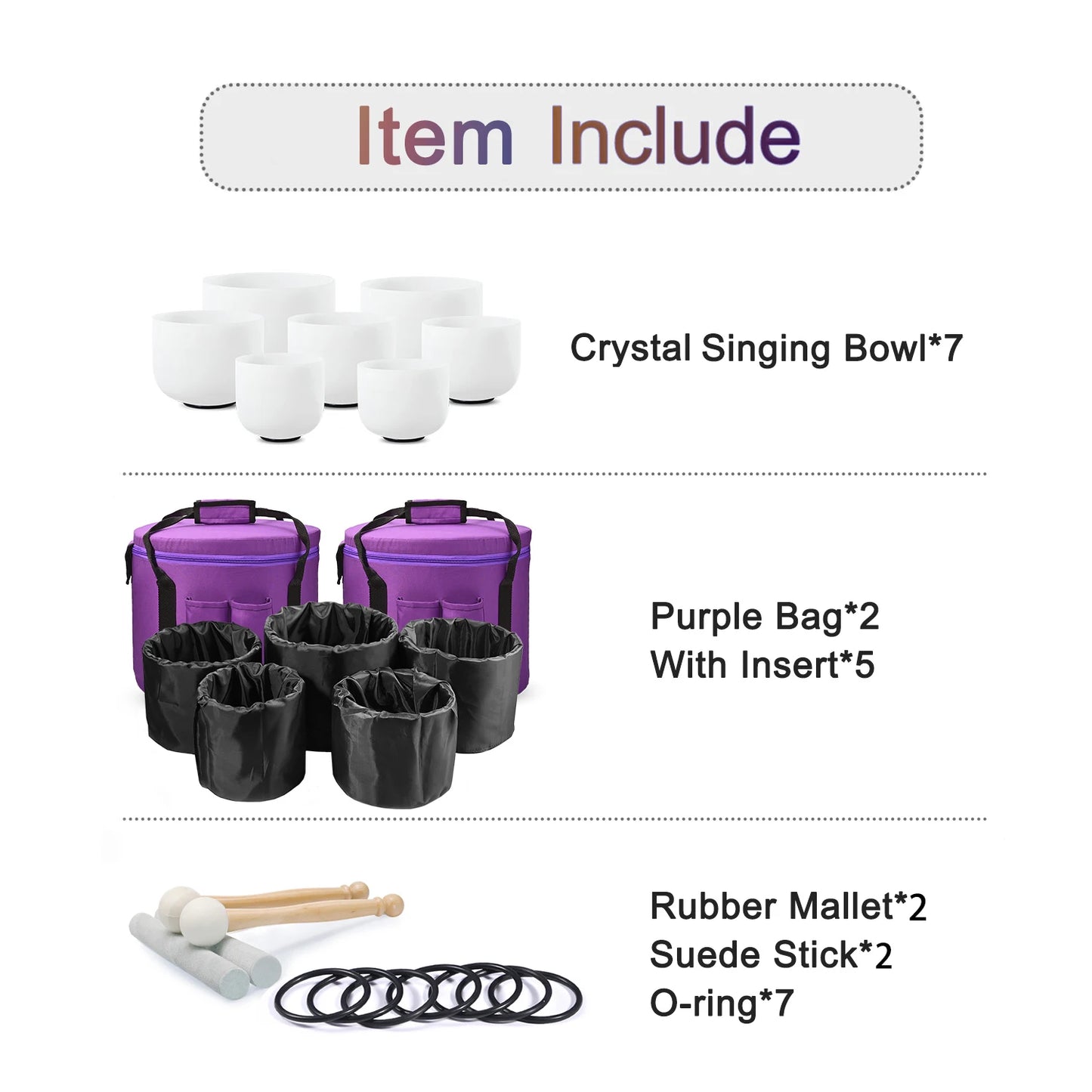 CVNC 7-12"/6-12" set of 7pcs Frosted Quartz Crystal Singing Bowl Chakra CDEFGAB Note for Sound Healing meditation with Free Bags