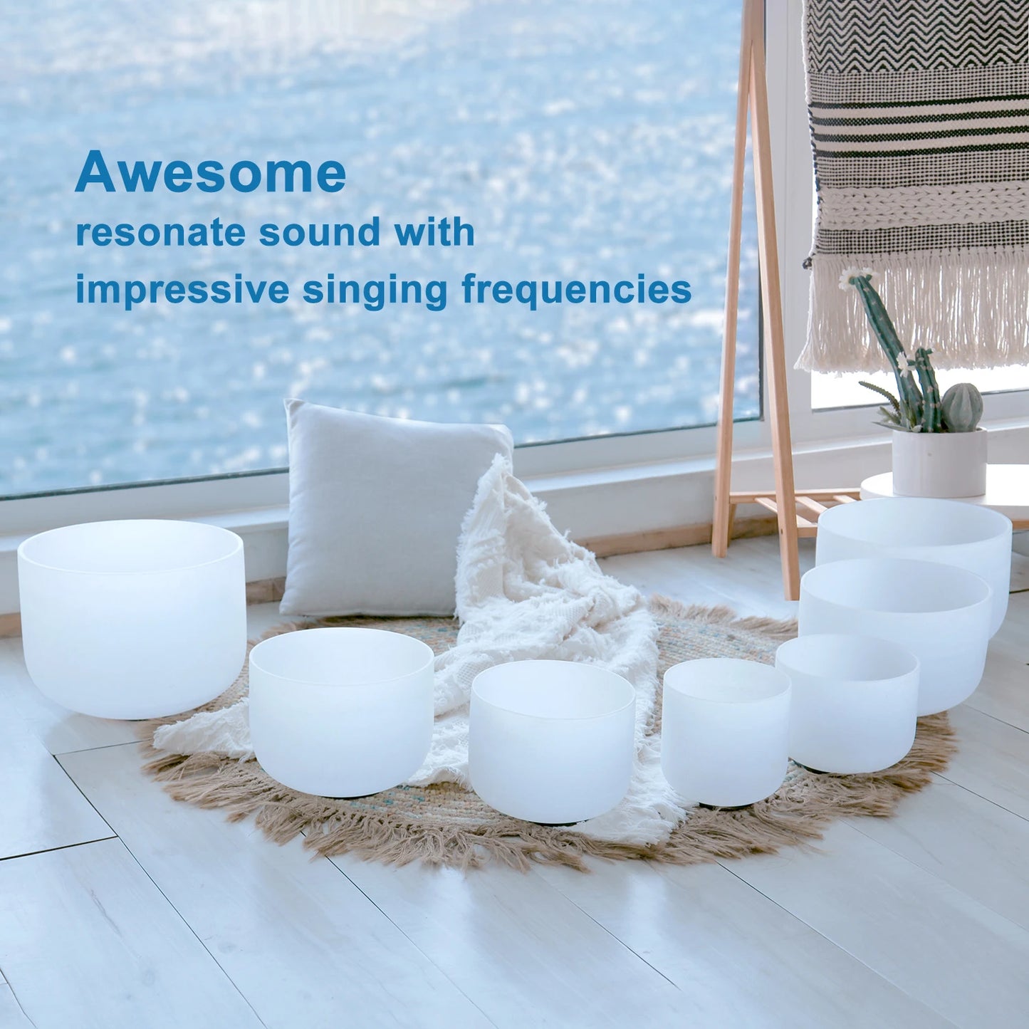 CVNC 7-12"/6-12" set of 7pcs Frosted Quartz Crystal Singing Bowl Chakra CDEFGAB Note for Sound Healing meditation with Free Bags