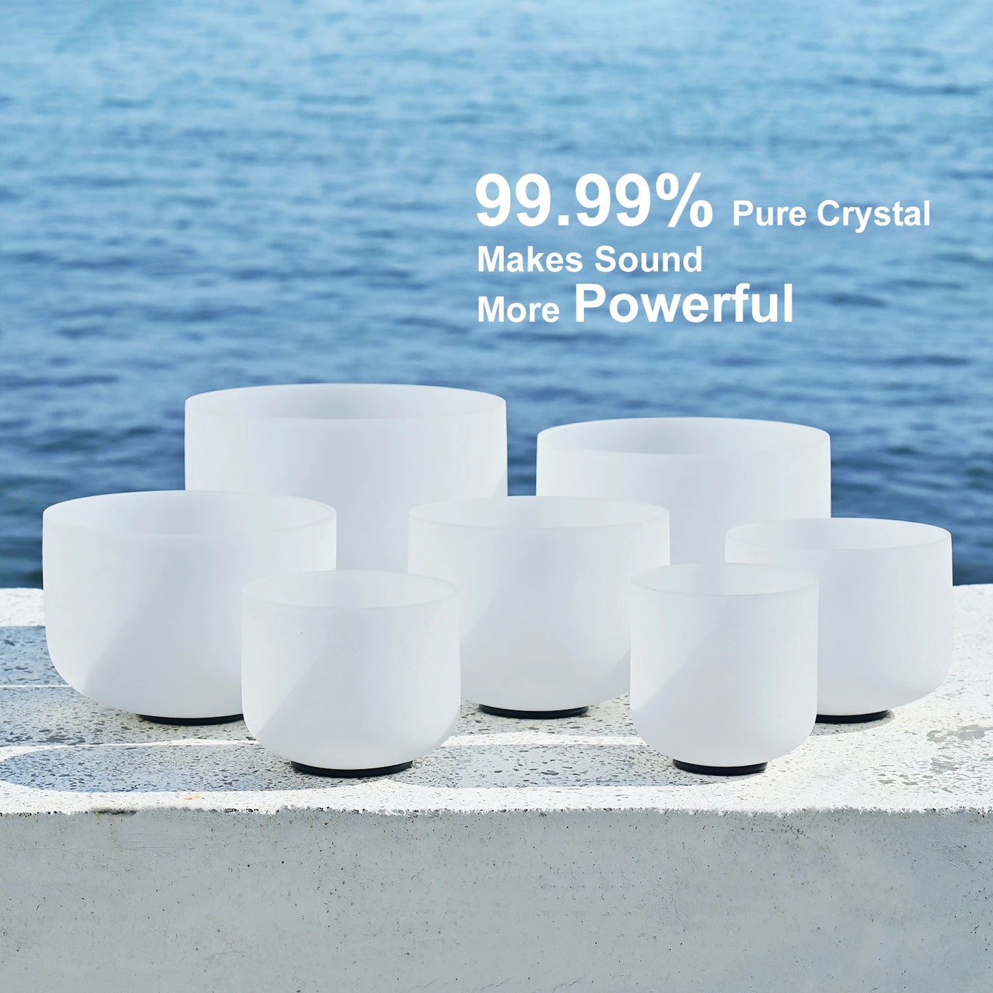CVNC 7-12"/6-12" set of 7pcs Frosted Quartz Crystal Singing Bowl Chakra CDEFGAB Note for Sound Healing meditation with Free Bags