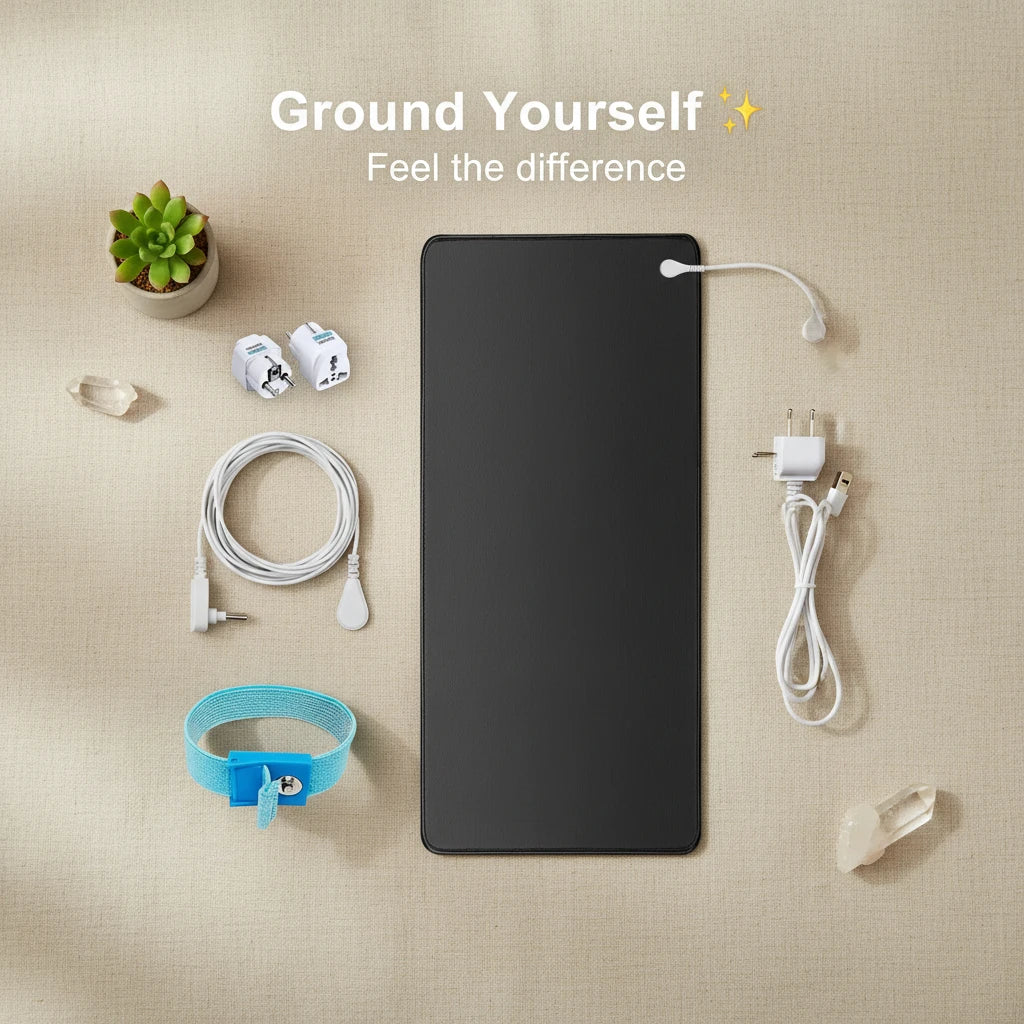 Earthing Mat with Wristband Soft PU Grounding Mat Pad Healthy Balance for Anxiety Relief & Better Sleep Earth Connected Therapy