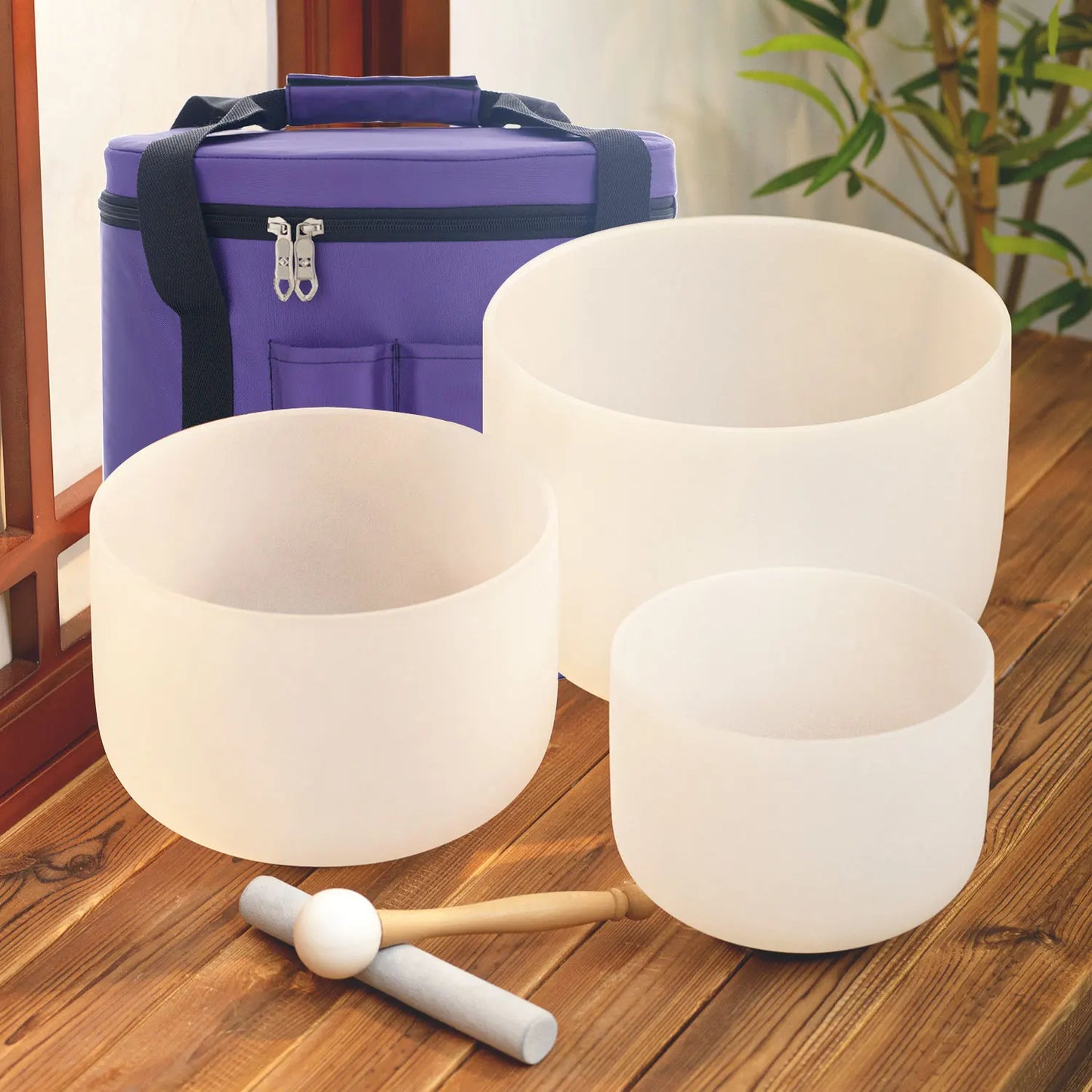 🌿 KVKA 3-Piece Crystal Singing Bowl Set (6” B • 8” G • 10” E)