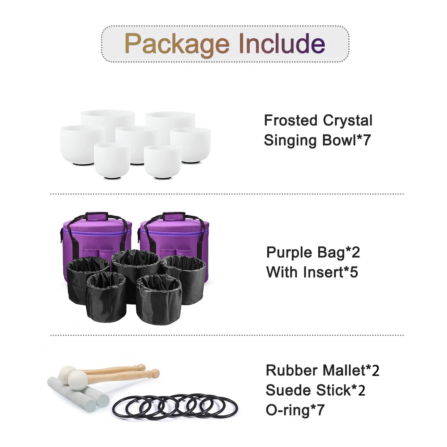 CVNC 7-12"/6-12" set of 7pcs Frosted Quartz Crystal Singing Bowl Chakra CDEFGAB Note for Sound Healing meditation with Free Bags