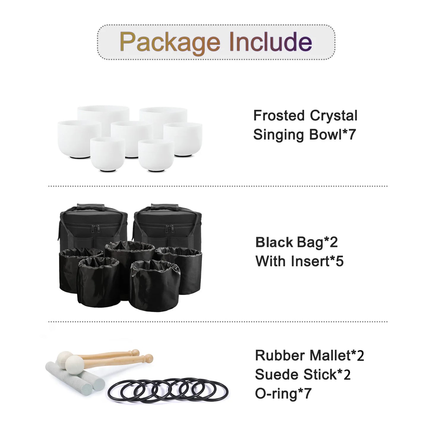 CVNC 7-12"/6-12" set of 7pcs Frosted Quartz Crystal Singing Bowl Chakra CDEFGAB Note for Sound Healing meditation with Free Bags