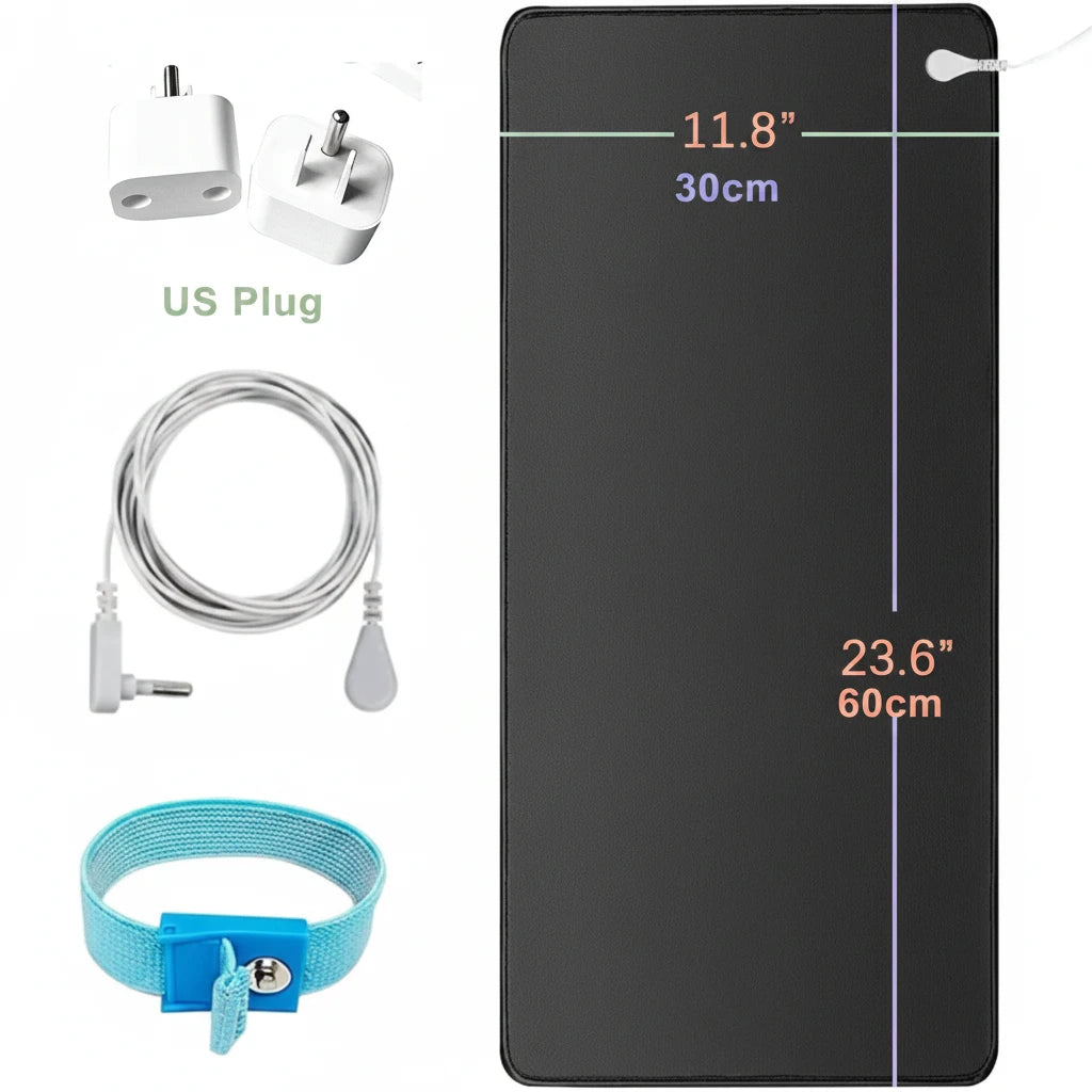 Earthing Mat with Wristband Soft PU Grounding Mat Pad Healthy Balance for Anxiety Relief & Better Sleep Earth Connected Therapy