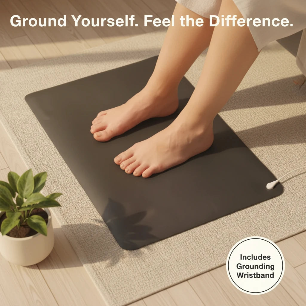 Earthing Mat with Wristband Soft PU Grounding Mat Pad Healthy Balance for Anxiety Relief & Better Sleep Earth Connected Therapy