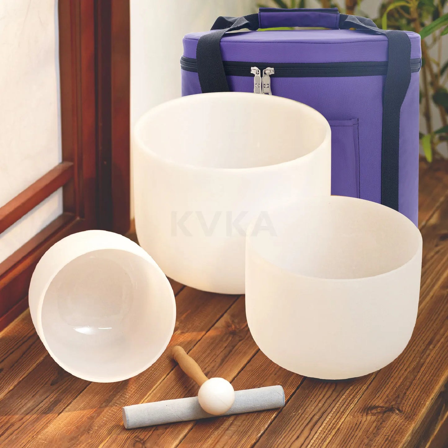 🌿 KVKA 3-Piece Crystal Singing Bowl Set (6” B • 8” G • 10” E)
