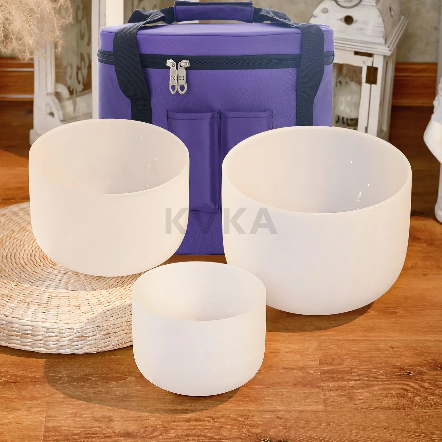 🌿 KVKA 3-Piece Crystal Singing Bowl Set (6” B • 8” G • 10” E)