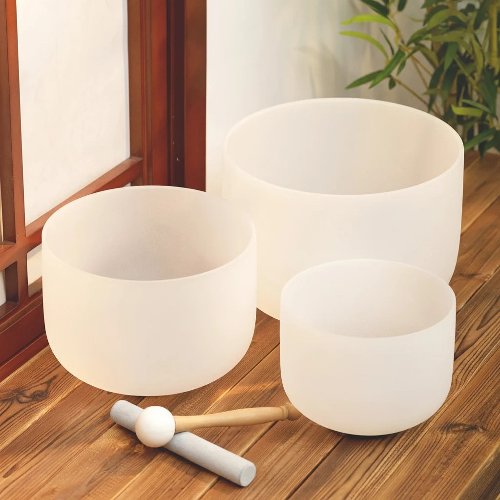🌿 KVKA 3-Piece Crystal Singing Bowl Set (6” B • 8” G • 10” E)