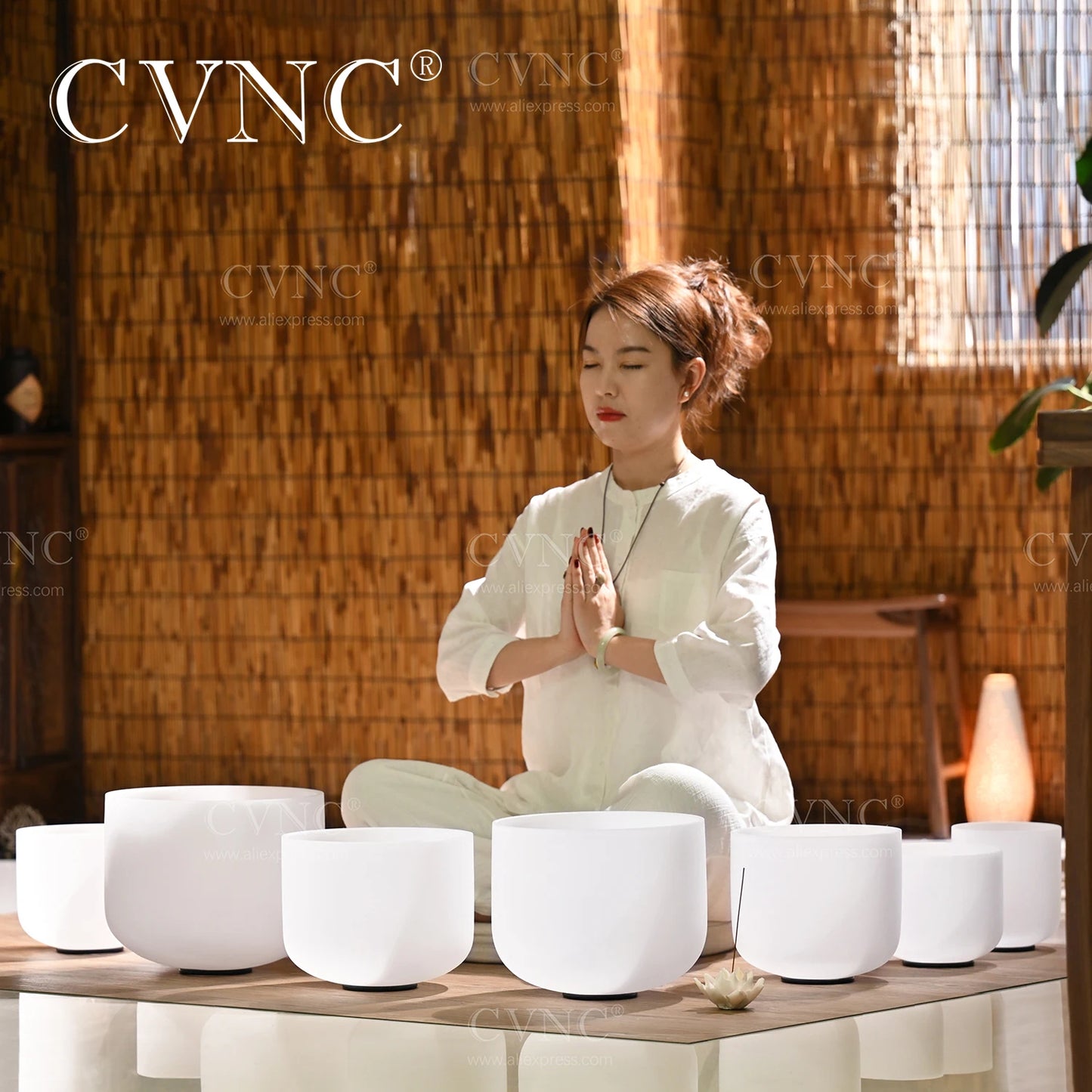 CVNC 7-12"/6-12" set of 7pcs Frosted Quartz Crystal Singing Bowl Chakra CDEFGAB Note for Sound Healing meditation with Free Bags